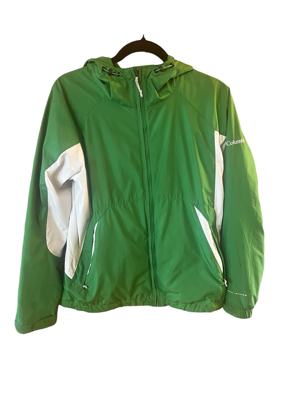 Columbia Green and White Hooded Windbreaker Jacket women’s medium